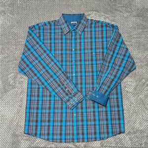 Panhandle Pearl Snap Shirt Men XL Western Blue Plaid Rockabilly Cowboy Flip Cuff